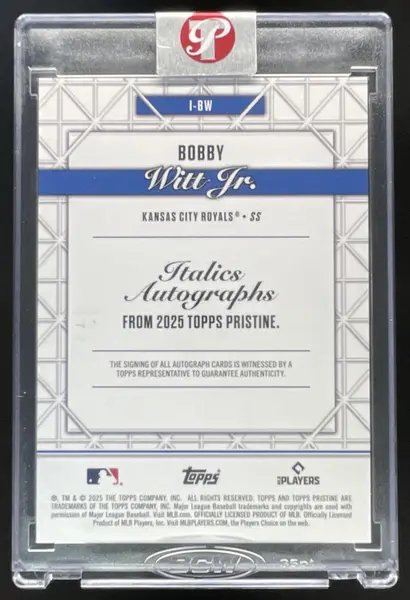 2025 Topps Pristine Italics Autograph #I-BW Bobby Witt Jr. Auto /99