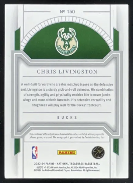 2023-24 National Treasures Rookie Patch #150 Chris Livingston Auto /99