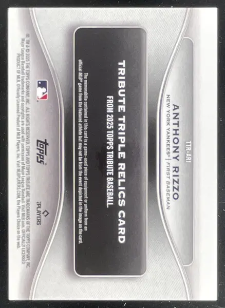 2025 Topps Tribute Tribute Triple Relics Orange #TTR-ARI Anthony Rizzo /25