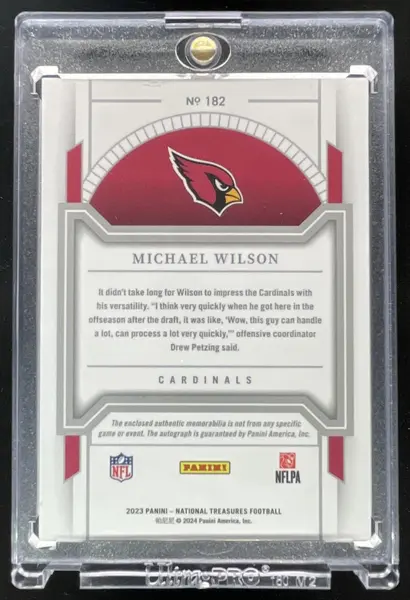 2023 National Treasures NFL Shield #182 Michael Wilson Rookie Patch RC Auto 1/1
