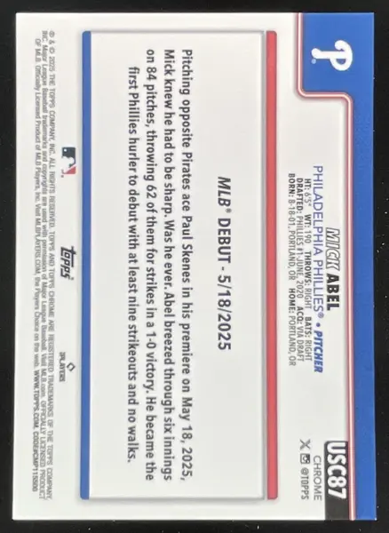 2025 Topps Chrome Update Orange Wave Refractor #USC87 Mick Abel RC /25
