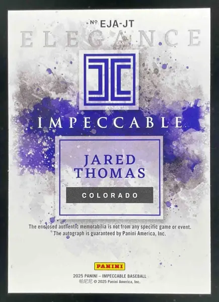 2025 Impeccable Elegance Jersey Holo Silver #EJA-JT Jared Thomas Auto /25