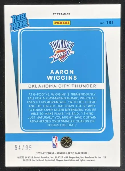 2021-22 Panini Donruss Optic Fast Break Purple Prizm #191 Aaron Wiggins RC /95