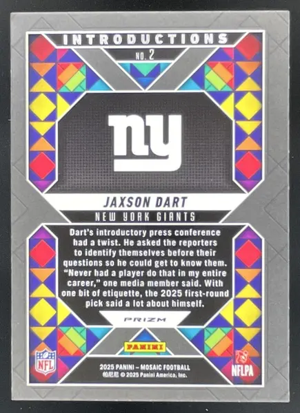 2025 Panini Mosaic Introductions Silver Prizm #2 Jaxson Dart RC