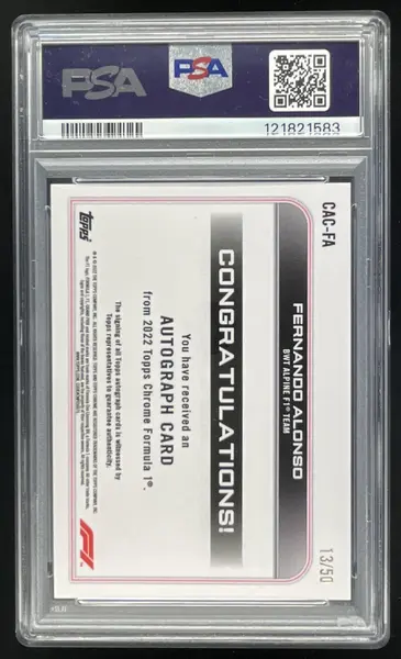 2022 Topps Chrome Formula 1 Gold Wave #CAC-FA Fernando Alonso Auto /50 PSA 10