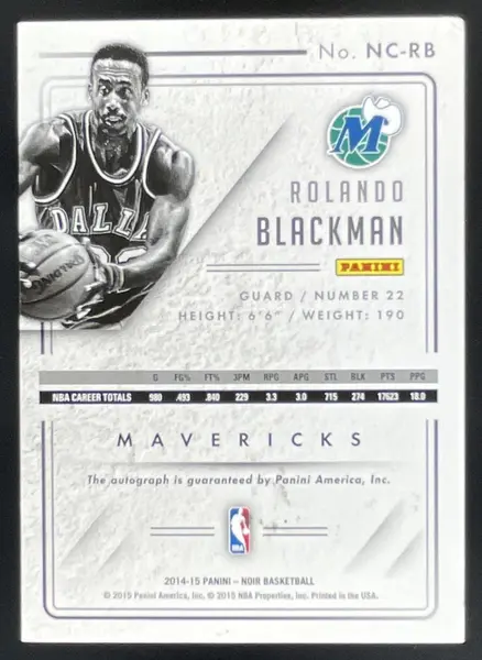 2014-15 Panini Noir Auto Noir Color #NC-RB Rolando Blackman Auto /49