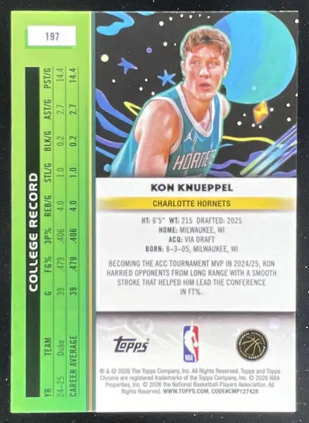 2025-26 Topps Cosmic Chrome #197 Kon Knueppel RC