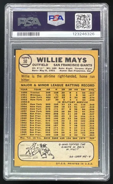 1968 Topps #50 Willie Mays PSA 5