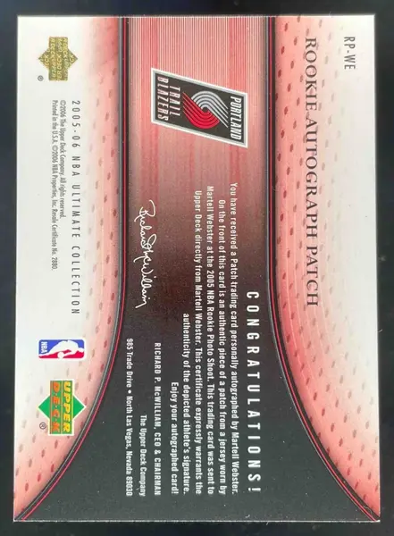 2005 Ultimate Collection Rookie Patches #RP-WE Martell Webster RC Auto /25