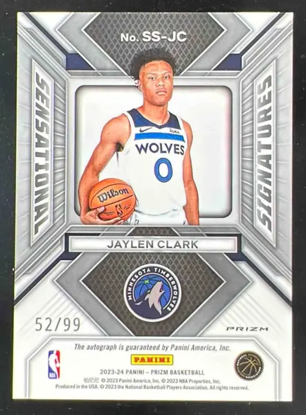 2023-24 Panini Prizm Sensational Prizms Red #SS-JC Jaylen Clark RC Auto /99