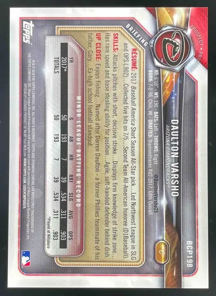 2018 Bowman Chrome Prospects Gold Shimmer Refractor #BCP198 Daulton Varsho /50