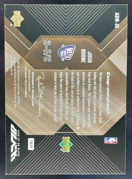 2006-07 UD Black Dual Materials Autographs 15 #JB Josh Boone Auto /15