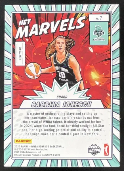 2025 Panini Donruss WNBA Net Marvels Press Proof Purple #7 Sabrina Ionescu
