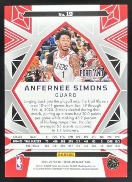 2024-25 Panini Obsidian Electric Etch Hot Springs #19 Anfernee Simons /15