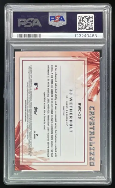 2025 Bowman Crystallized Chrome Gold Refractor #BWC-13 JJ Wetherholt /50 PSA 9