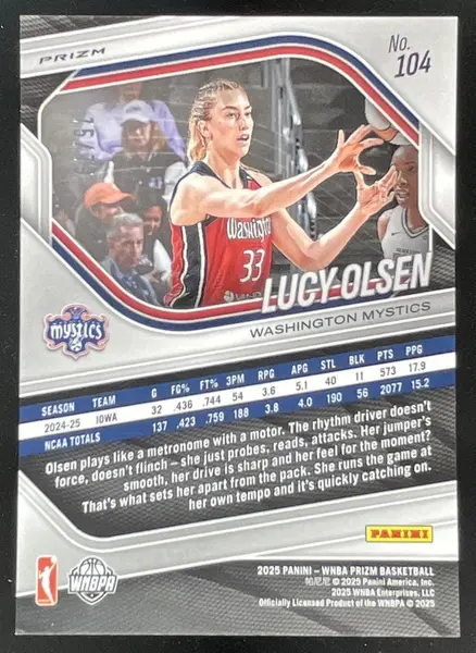2025 Panini WNBA Prizm Pink Velocity Prizm #104 Lucy Olsen RC /79