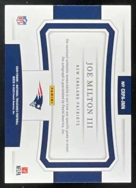 2024 National Treasures Crossover Patch #CRPA-JMN Joe Milton III RC Auto /99