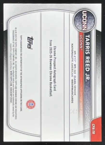 2025-26 Bowman Chrome Blue X-Fractor #CPA-TR Tarris Reed Jr. RC Auto /150