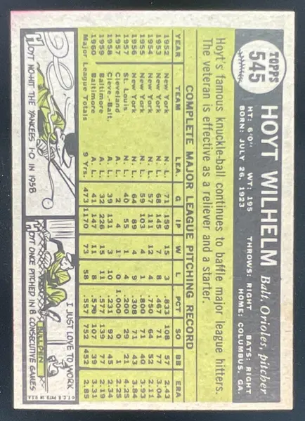 1961 Topps #545 Hoyt Wilhelm