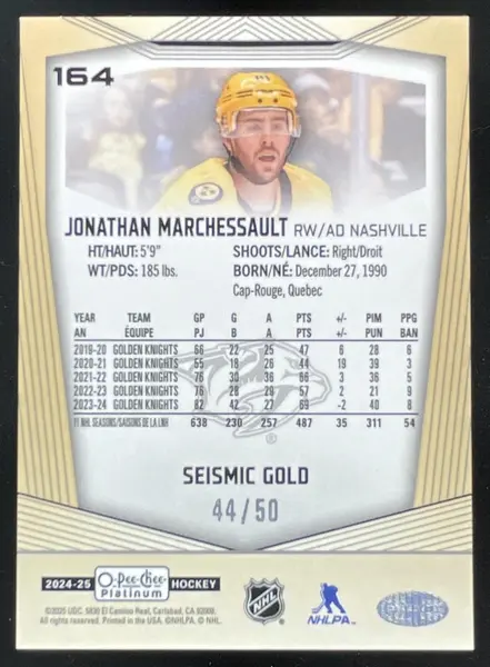 2024-25 O-Pee-Chee Platinum Seismic Gold #164 Jonathan Marchessault /50
