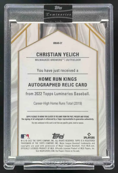 2022 Topps Luminaries Hit Kings Relics Blue #HKAR-CY Christian Yelich Auto /10