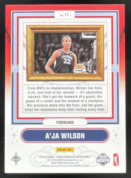2025 Panini Donruss WNBA Franchise Features Holo Laser #11 A'ja Wilson /99