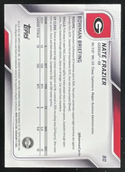 2025 Bowman Chrome University Chrome Black Gold Stealth #80 Nate Frazier RC /25