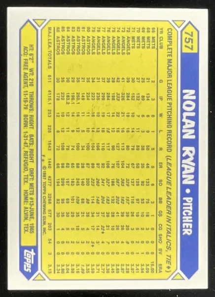 1987 Topps Tiffany #757 Nolan Ryan