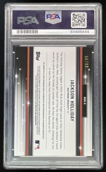 2022 Bowman Draft Bowman Night #BDN-9 Jackson Holliday Auto /99 PSA 10