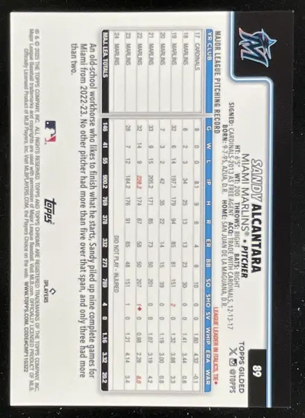 2025 Topps Gilded Collection Chrome Gold Mini-Diamond #89 Sandy Alcantara /50