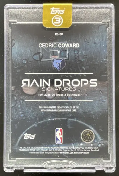 2025-26 Topps Three Raindrops Signatures Gold #RS-CC Cedric Coward RC Auto /10