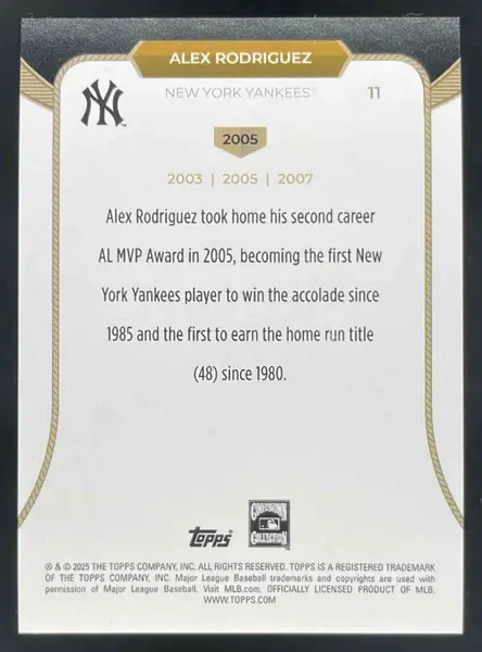 2025 Topps Welcome to the Club 3X MVP Pink Foil #11 Alex Rodriguez /125