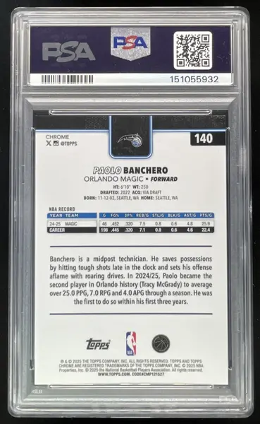 2025-26 Topps Chrome RayWave Red Refractor #140 Paolo Banchero /5 PSA 10