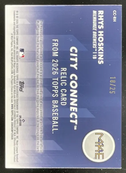 2026 Topps City Connect Swatch Collection Orange #CC-RH Rhys Hoskins /25