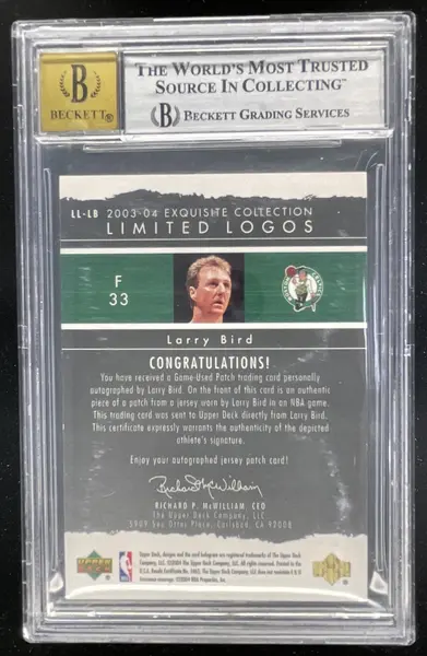 2003 Exquisite Collection Limited Logos #LL-LB Larry Bird Auto /75 BGS 7.5