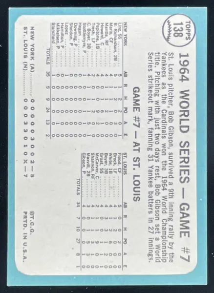 1965 Topps #138 World Series Game #7 - Gibson Wins Finale