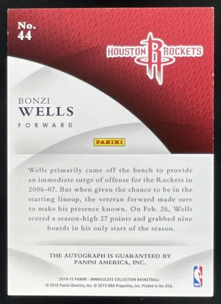 2014-15 Panini Immaculate Collection INK #44 Bonzi Wells Auto /99