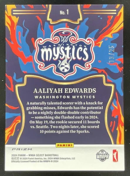 2024 Panini Select WNBA En Fuego Tie Dye Prizms #1 Aaliyah Edwards RC /25