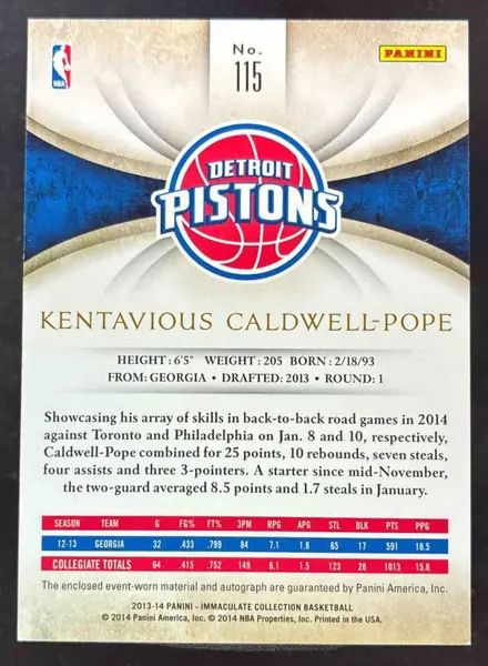 2013-14 Panini Immaculate Collection #115 Kentavious Caldwell-Pope RC Auto /99