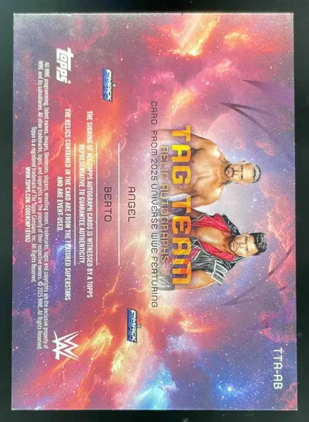 2025 Topps Universe WWE Tag Team Relic Orange Warp #TTA-AB Angel Berto Auto /25