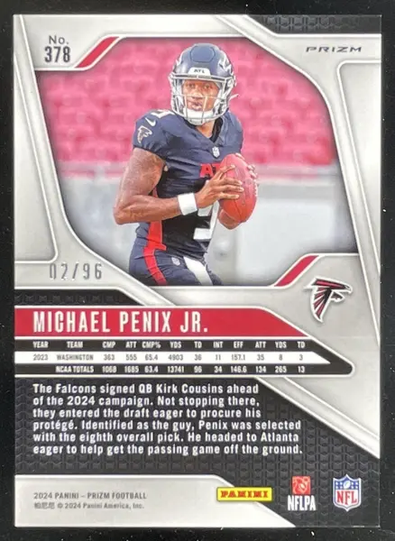 2024 Panini Prizm Blue Sparkle Prizm #378 Michael Penix Jr. RC /96