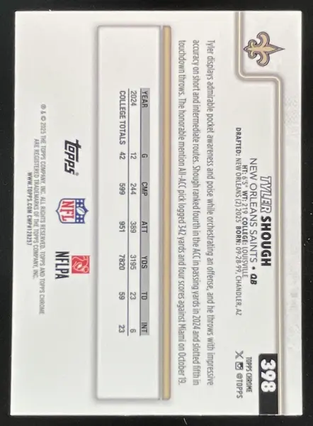 2025 Topps Chrome Rookie Purple Geometric Refractor #398 Tyler Shough RC /75