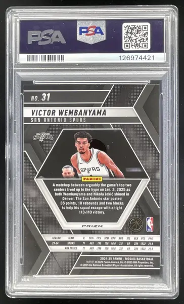 2024-25 Panini Mosaic White Sparkle Mosaic SP #31 Victor Wembanyama PSA 10