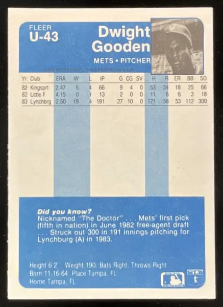 1984 Fleer Update #U-43 Dwight Gooden RC