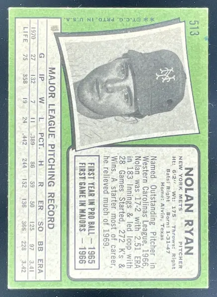 1971 Topps #513 Nolan Ryan