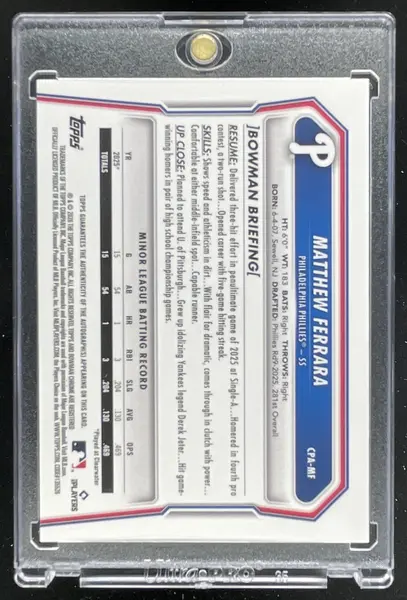 2026 Bowman Chrome Orange Wave #CPA-MF Matthew Ferrara RC Auto /25