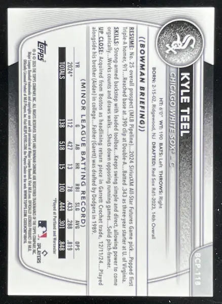 2025 Bowman Chrome Prospects Orange Geometric Refractor #BCP-118 Kyle Teel /25