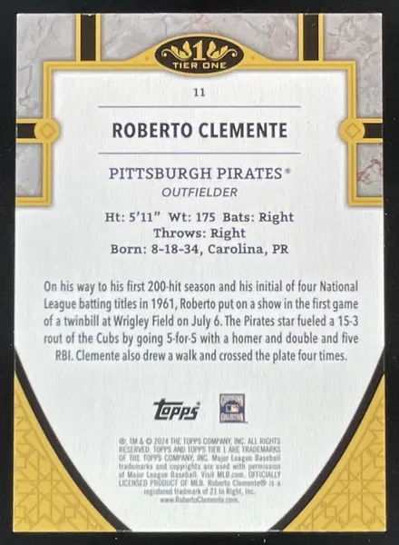 2024 Topps Tier One Gold Foil #11 Roberto Clemente /99