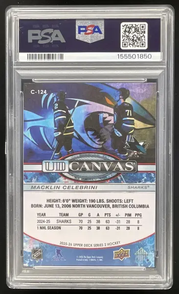 2025-26 Upper Deck Series 2 UD Canvas #C-124 Macklin Celebrini PSA 10