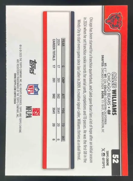 2025 Topps Chrome Etch Variation #52 Caleb Williams SSP
